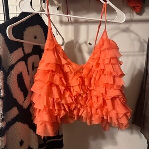 Orange Ruffled Women's Top